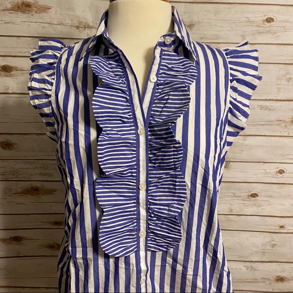 J.Crew stripe ruffle button up blouse AK766 - Picture 4 of 9
